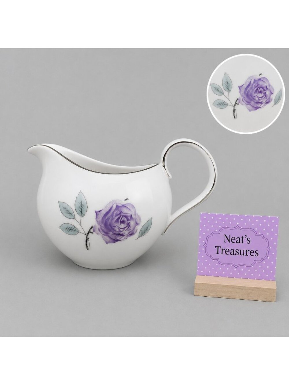 Johann Haviland Germany JOH65 Purple Rose Platinum Trim Porcelain White Creamer